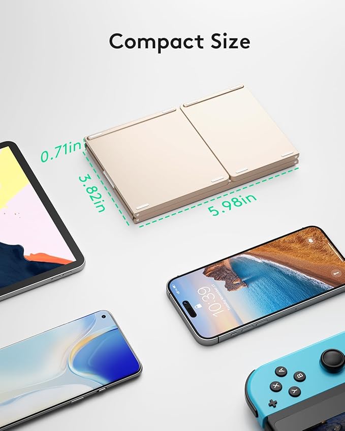 Samsers Foldable Bluetooth Keyboard with Touchpad - Portable Wireless Keyboard with Holder, Rechargeable Full Size Ultra Slim Pocket Folding Keyboards for Android Windows iOS Tablet & Laptop - Gold