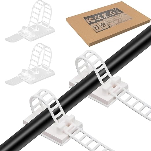 Adjustable 3M Adhesive Cable Management Clips 100Pcs, Large self Adhesive Cable Ties Clips ，Suitable for Cable Management Under desks and on Walls(White)