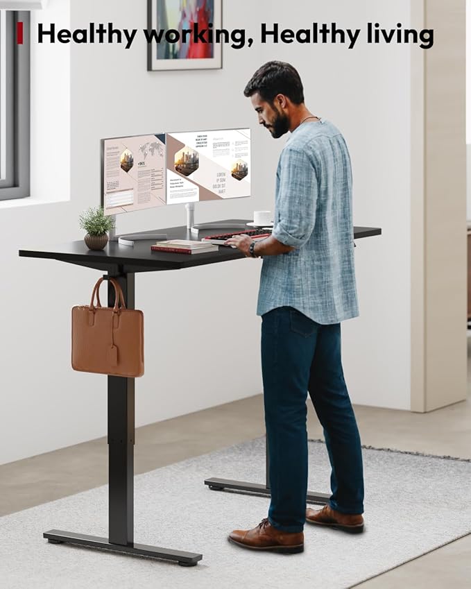 SANODESK Standing Desk Height Adjustable Electric Stand up Desk 55x24 Inches Sit Stand Home Office with Splice Board, Black Frame/Black Top