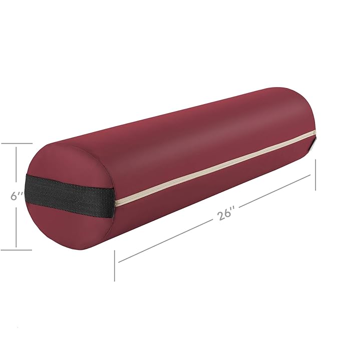 Saloniture Full Round Massage Table Bolster Pillow Pad - 26 x 6 Inch - Burgundy