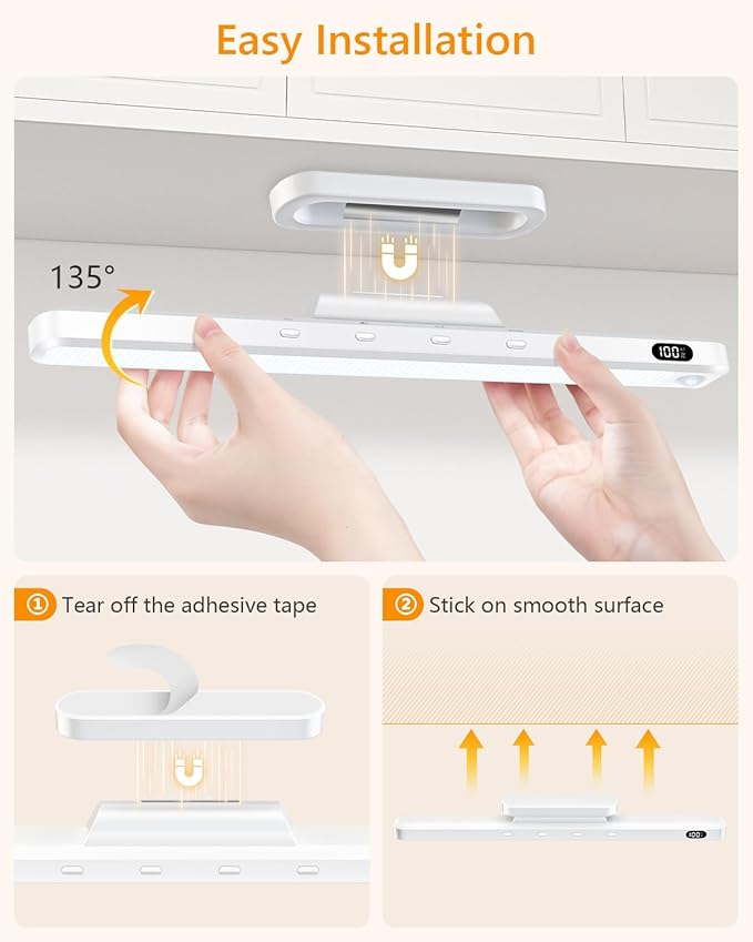 WILLED 3W Motion Sensor Magnetic Light Bar, Eye-Care Rechargeable Closet Light with Battery Level Display, Mirror Lights Stick on, Led Light Bar for Cabinet, Closet, Desk and Bathroom