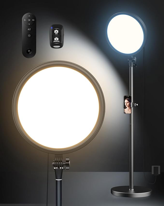 Aureday 12” Selfie Ring Light with Stand, Overall 79” Tall Ringlight Stands with Remotes and Phone Holder, Professional Floor Stand Light Ring for Video Recording/Live Stream/TikTok/Photography/Barber