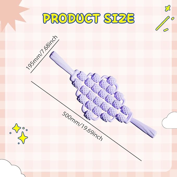 Massage Roller Sticks Ergonomic Handheld Massage Tool for Waist Shoulders Stomach Arms Buttocks, Violet