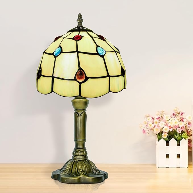 8 Inch Tiffany Lamp, Small Stained Glass Lamp For Bedside, Living Room, Yellow