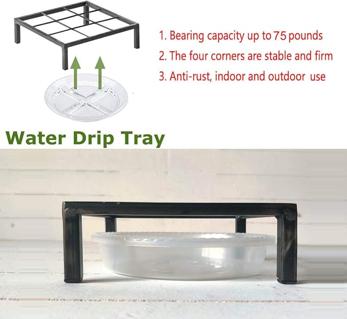 8" Metal Heavy Duty Potted Plant Stand Flower Pot Holder with Saucer Indoor Outdoor Rustproof Iron Garden Container Square Supports Rack for Planter ,2 Pack(iron color )