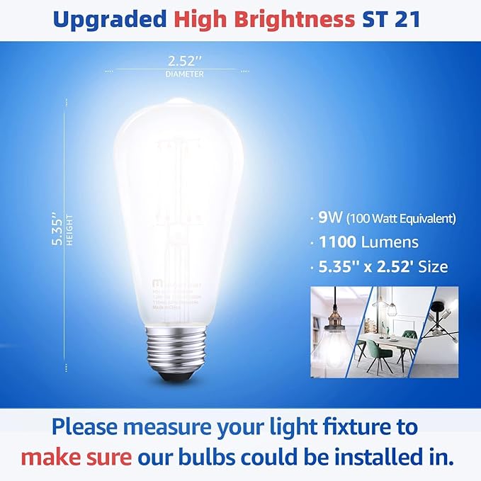 MASTERY MART 120 Pack 100 Watt Led Bulb, Edison Bulbs Dimmable Light Bulbs E26, 5000K Cool White Bright 9W 1100LM, ST21/ST64 Vintage Light Bulbs, UL Listed, Clear Glass, Decorative Light Bulb