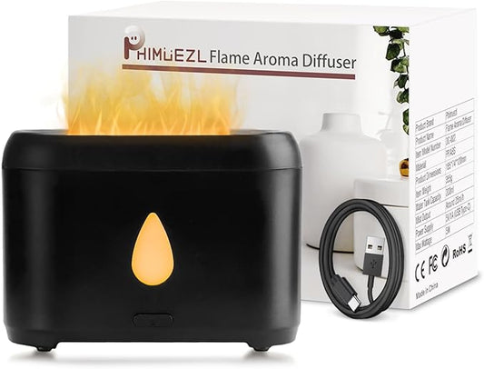 Flame Diffuser for Essential Oils, 200ml Ultrasonic Aroma Diffusers with Cool Mist, Aromatherapy Diffuser with Auto-Off Protection, Small Humidifier for Home,Office,Bedroom,Gift (Black)