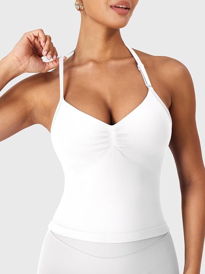 YEOREO SoftHue Impact Longline Strappy Top Women's Halter Workout Tank Tops Backless Gym Longline with Adjustable Strap
