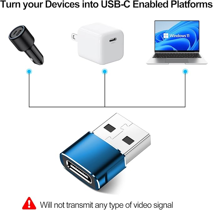 USB to USB C Adapter,Type C Female to A Male OTG Charger Converter for PlayStation 4,Apple Watch Ultra 8 9,iPhone 16 15 14 13 Pro Max,Samsung S24 S23,AirPods,iPad,Car Play-Blue
