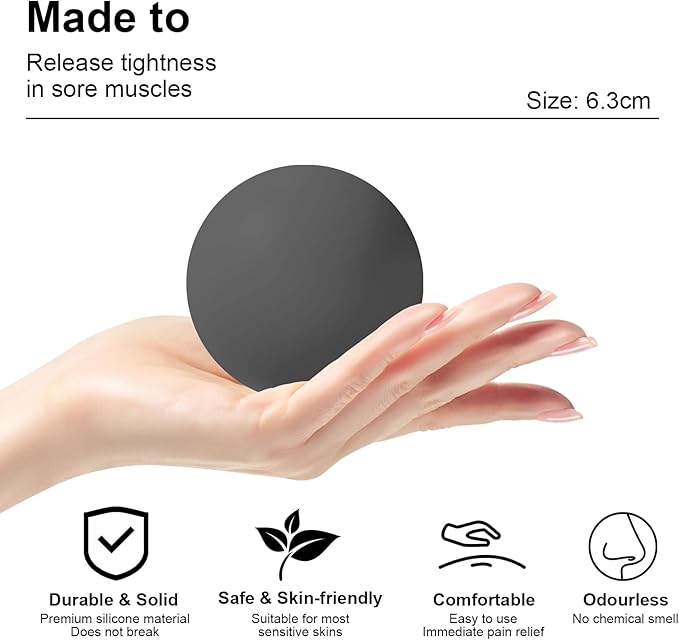 Massage Lacrosse Ball, Spiky Massage Ball, for Deep Tissue, Trigger Point and Myofascial Release, Muscle Knots, and Yoga Therapy (Black-Grey)