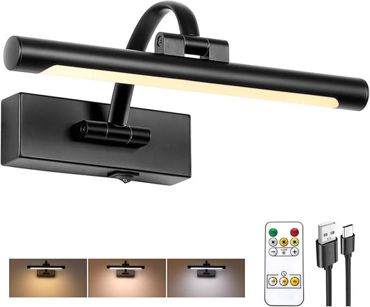 Battery Powered Picture Light with Remote and Timer,Full Metal Art Light with Swing Arm,12 Inch Dimmable,3CCT in One, Rechargeable Wall Lights for Display, Artwork, Canvas,Hallway
