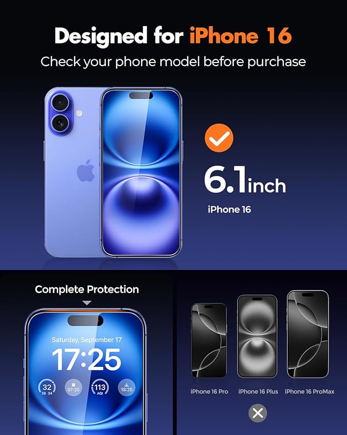 UNBREAKcable 3-Pack Screen Protector for iPhone 16, Double Shatterproof Tempered Glass [Easy Installation Frame] [9H Hardness] [99.99% HD Clear] [Case Friendly] for iPhone 6.1 inch