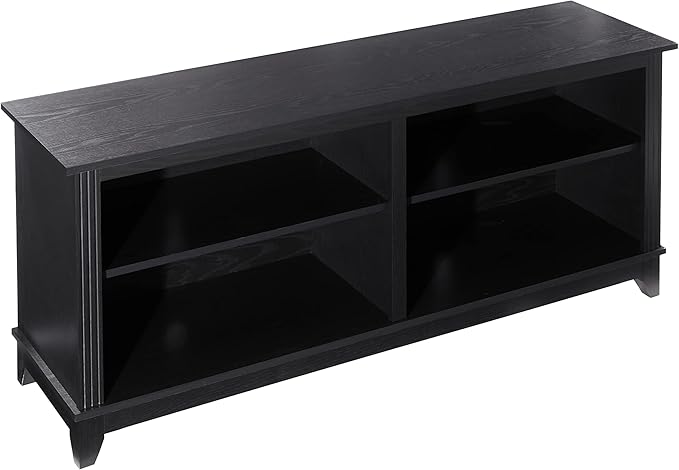 ROCKPOINT 58inch TV Stand Media Console for TV’s up to 65 Inches, Home Living Room Storage Console, Entertainment Center with 4 Open Storage Shelves, Modern TV Console Table (Black)