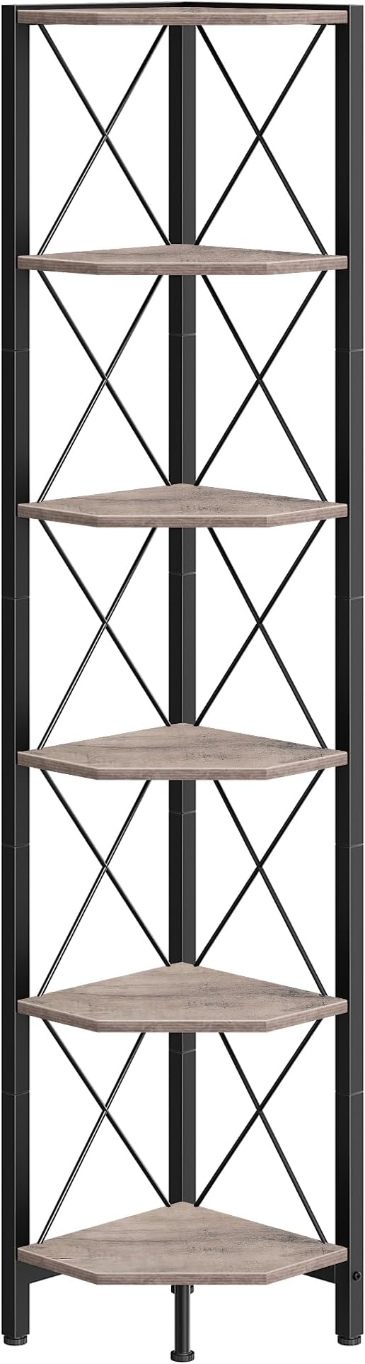6-Tier Corner Shelf, Corner Bookcase, 66.9" Tall Vertical Display Rack, Plant Stand, Open Storage Shelf, for Living Room, Bedroom, Study, Kitchen, Greige and Black TCJ13BG