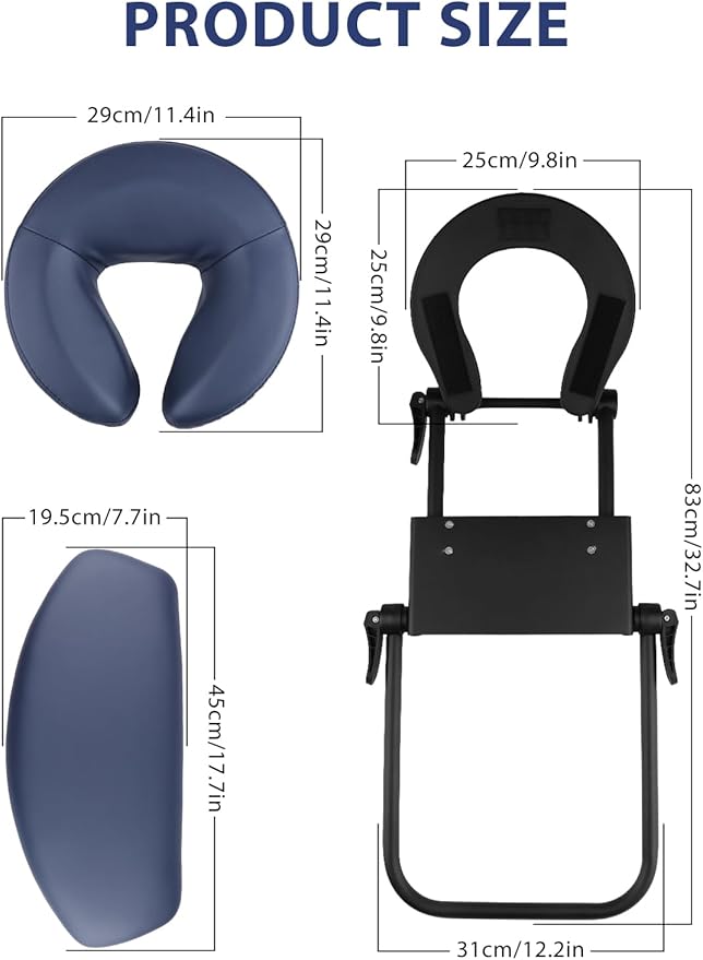 TOROKOM Adjustable Headrest Face Pillow Cradle & Support Bracket, Face Pillow, Salon Home Mattress Massage Kit (Blue)