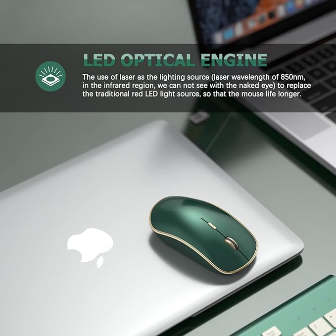 JOYACCESS 2.4G Slim Wireless Silent Mouse, Portable Wireless Computer Mouse with 5 Adjustable DPI Levels, USB Mice for Desktop, Notebook, MacBook, Chromebook, PC (Green)