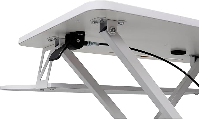 32 Inch Height Adjustable Stand Up Laptop Desk Converter, Heavy Duty Standing Computer Workstation Riser with Removable Keyboard Tray for Home Office Workshop, Spacious Platform for Monitor, White