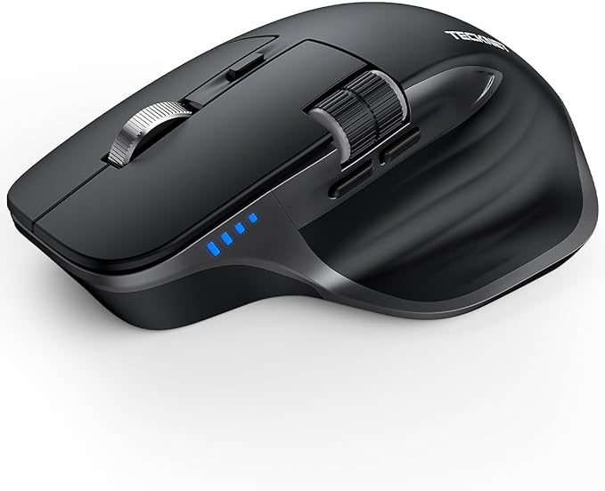 TECKNET Wireless Mouse, Bluetooth Mouse (BT5.0/5.0 & 2.4G) Rechargeable 4800 DPI Ergonomic Optical Mouse with 6 Adjustable, Quiet Clicks, USB A Receiver, 7 Buttons, Wide Compatibility - Black