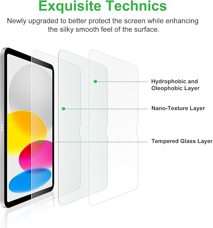 Bioton Nano-Texture Glass Screen Protector Compatible with iPad A16 11th Generation 2025 / iPad 10th Generation 2022, Auto Alignment Kit, Tempered Glass, Touch like Silk, Anti-Glare, Anti-Fingerprint