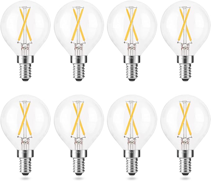 E12 LED Light Bulbs 25-Watt Equivalent (Dimmable), Warm White 2700K, 2W Vintage Clear G15/G50 Globe LED Bulb for Beside Lamp Ceiling Fan Pendant Lights Chandelier Fixture, 200 lm, 8 Pack