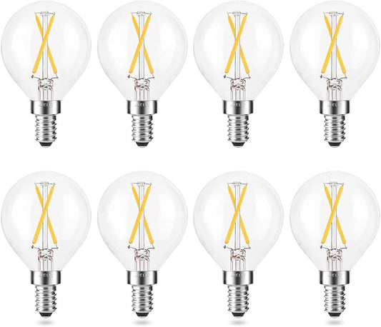 E12 LED Light Bulbs 25-Watt Equivalent (Dimmable), Warm White 2700K, 2W Vintage Clear G15/G50 Globe LED Bulb for Beside Lamp Ceiling Fan Pendant Lights Chandelier Fixture, 200 lm, 8 Pack
