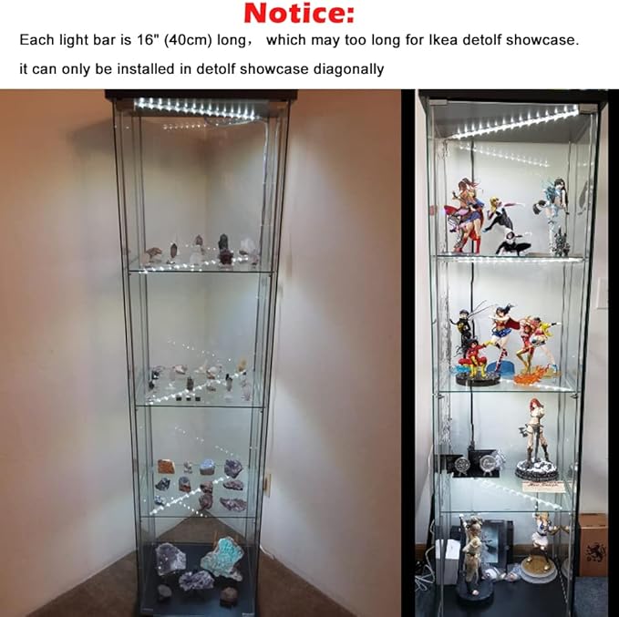 LED Display Light Bar Kit - (4) 16inches Plug-in Linkable Strip Lights for Large Display Cabinet - Series + Parallel Connection - White 6000K