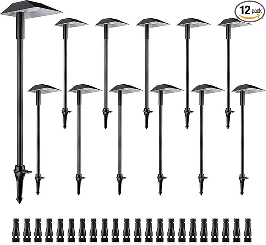5W Low Voltage Landscape Pathway Lights with Connectors,12-24V Outdoor Path Lights, 3000K Wired Landscape Lights for Yard Garden Walkway, IP66 Waterproof（12Pack）