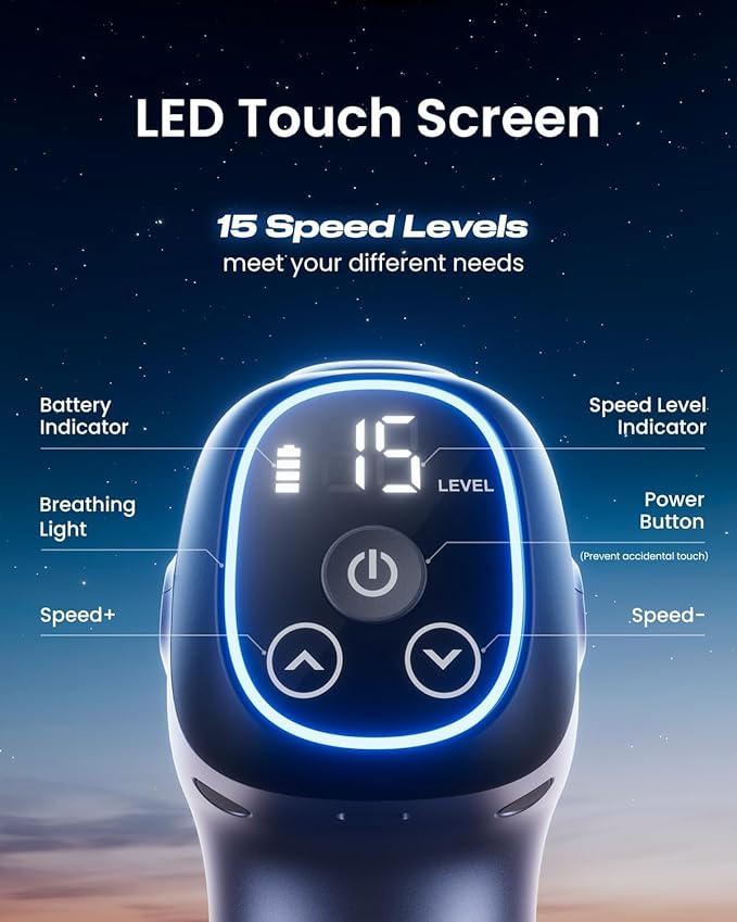 RENPHO Massage Gun Deep Tissue, Percussion Muscle Massage Gun for Athletes, Electric Handheld Massager Gun for Pain Relief Relax 6 Massage Head, 15 Speed Blue