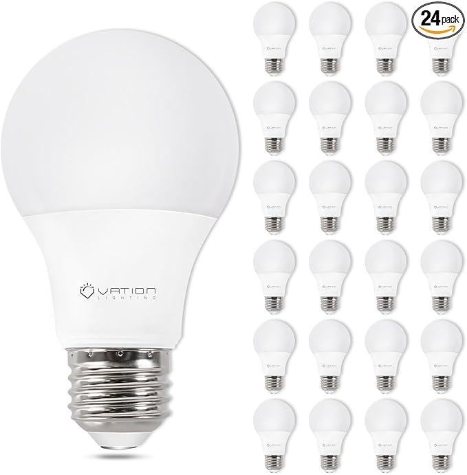 24 Pack A19 LED Light Bulb Daylight 5000K LED Bulbs, 60 Watt Equivalent, Efficient 8.5 Watt, 800 Lumens, E26 Medium Base, Non-Dimmable, ETL/UL Listed