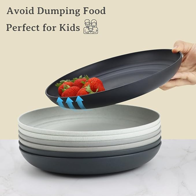 Large Wheat Straw Plates - 11 Inch Unbreakable Dinner Plates Set of 8 - Dishwasher & Microwave Safe, Reusable - Deep Edge for Kitchen and Camping (Classic)