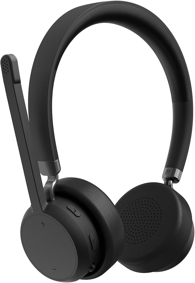 Lenovo Wireless Stereo Headset, Noise Cancelling Mic, Bluetooth 5.3 Multipoint, 31-Hour Talk & 60-Hour Playback, Lightweight 138g, Replaceable Earcups Over-Ear Comfort, Gaming, Office, & PC Use
