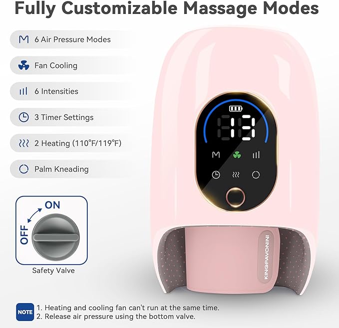 KingPavonini Hand Massager with Heat and Compression, Wrist Heating & Air-Compression, Palm Rolling, Cooling Fan, Cordless Wrist and Hand Massager for Arthritis and Carpal Tunnel, Gift for Women Men