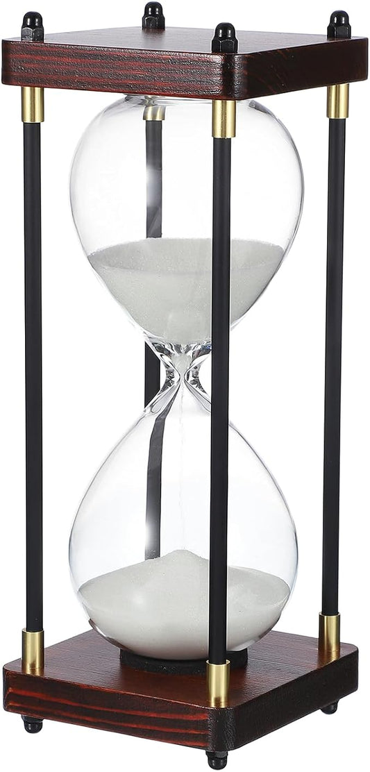 PATIKIL Large Decorative Sand Timer, 30 Minutes Wood Hour Glass Timer Modern Wooden Hour Glass for Cooking Game Office Classroom Kitchen Home, White(Style 2)