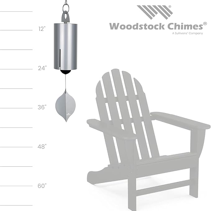 Woodstock Chimes Heroic Windbell Wind Chime for Outside 40" Large Grey,Deep Tone Sound, Outdoor Decor for Patio, Porch, Garden HWLY