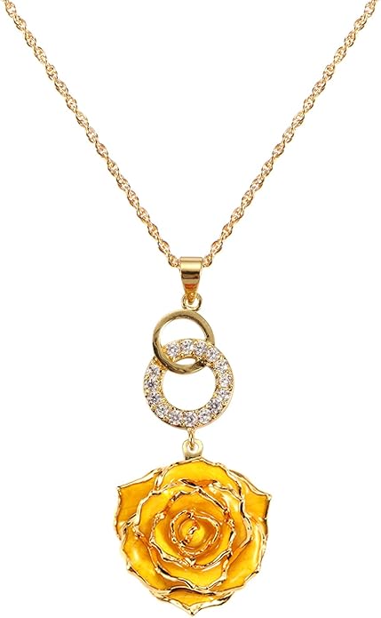 AliveRose Real Rose Gold Dipped Necklace Gifts for Women, 24K Gold Dipped Rose Pendant Necklace Jewelry Mothers Day Anniversaries Birthday Christmas Special Occasions Gifts for Her Mom Wife