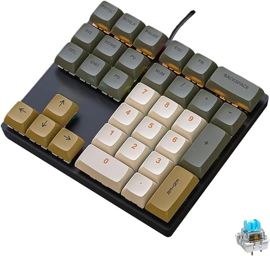 Mechanical Numpad Rainbow Backlit Clicky Blue Switches Wired USB Number Pad 33-Key NKRO Numeric Keypad with XDA PBT Keycaps External Keyboard Num Pad for Laptop, Mac - Brown Grey