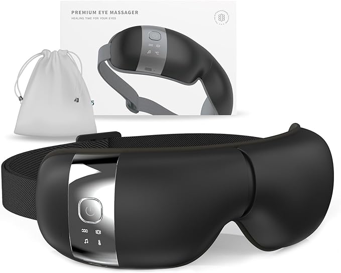 HuBDIC HubiCare Eye Massager with Heat, Vibration, and Music Helps Relieve Strain, Dark Circles, Dryness, and for Migraine Relief Relaxation and Better Sleep Gifts for Women/Men (Black)