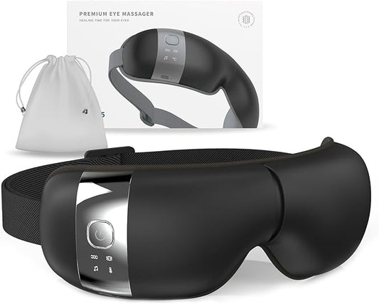 HuBDIC HubiCare Eye Massager with Heat, Vibration, and Music Helps Relieve Strain, Dark Circles, Dryness, and for Migraine Relief Relaxation and Better Sleep Gifts for Women/Men (Black)