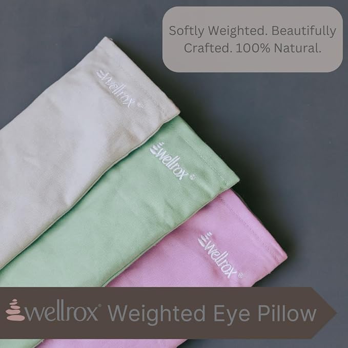 Wellrox Weighted Eye Pillow - Flaxseeds & Lavender Eye Pillow Weighted for Restorative Yoga, Meditation & Stress Relief | Microwave Heating Pad & Cool Compress for Sinus Relief (Grey, Unscented)