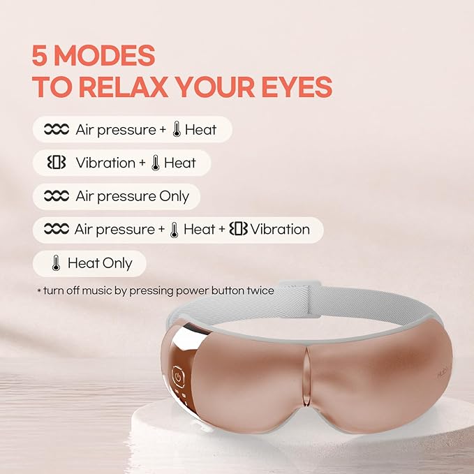 HubiCare Eye Massager with Heat, Vibration, and Music Helps Relieve Strain, Dark Circles, Dryness, and for Migraine Relief Relaxation and Better Sleep Gifts for Women/Men (Rose Gold)