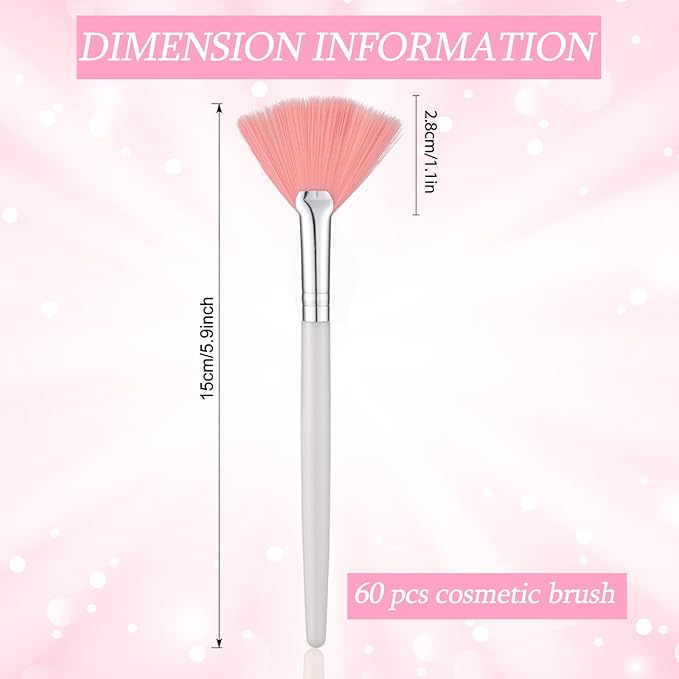 60 Pcs Fan Facial Brushes Fan Mask Soft Facial Applicator Brushes Acid Brush Cosmetic Makeup Blush Applicator Tools for Esthetician Eyeshadow Peel Mud Cream(Pink)
