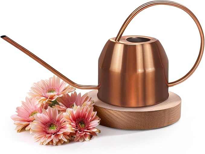 Plexon Rose Gold Metal Watering Can Indoor Plants 40 oz, Stainless Steel Long Spout Watering Can Outdoor House Plant Flower, Garden