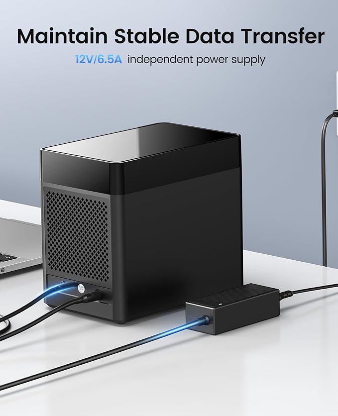 ORICO 5 Bay 3.5 Inch Hard Drive Enclosure USB C to SATA Magnetic Tool-Free External HDD Enclosure with 12V/6.5A Power Adapter for Family Storage Expansion Up to 90TB(5x18) - DS500C3