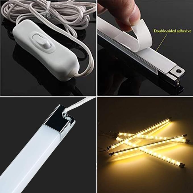 Premium LED Light Strips Kit: 6 x 12 Linkable Bars + Rocker Switch for Warm White Ambient Lighting in Cabinets, Closets, Shelf, Display Case, Showcase Lighting, 3000K Warm White