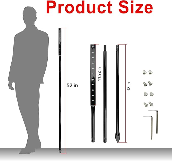 Heavy Duty Metal Sign Stakes, 52 Inch Length, Black Steel, Set of 2 with Hardware