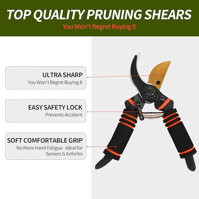 Gardening pruning shears, premium gardening pruning shears as sharp as a razor, heavy-duty gardening scissors — they can perfectly cut through anything in your yard.