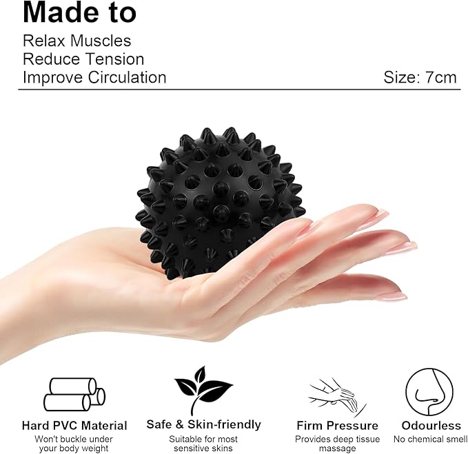 Massage Lacrosse Ball, Spiky Massage Ball, for Deep Tissue, Trigger Point and Myofascial Release, Muscle Knots, and Yoga Therapy (Black-Grey)