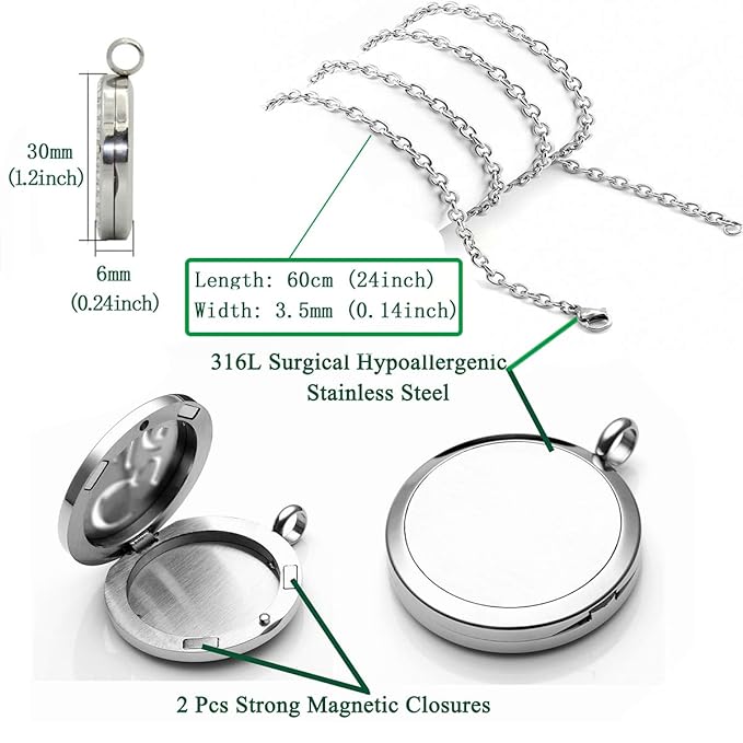 Essential Oil Diffuser Necklace for Birthday Christmas- Aromatherapy Crystal Jewelry Stainless Steel Halloween Magic Witch Locket Pendant with 24'' Chain 8 Washable Refill Pads Gift