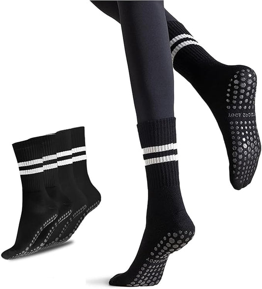 Flydo Pilates Grippy Socks with Grips for Women Yoga Non Slip Long Socks for Pure Barre, Ballet,Dance Workout 2-5 Pack