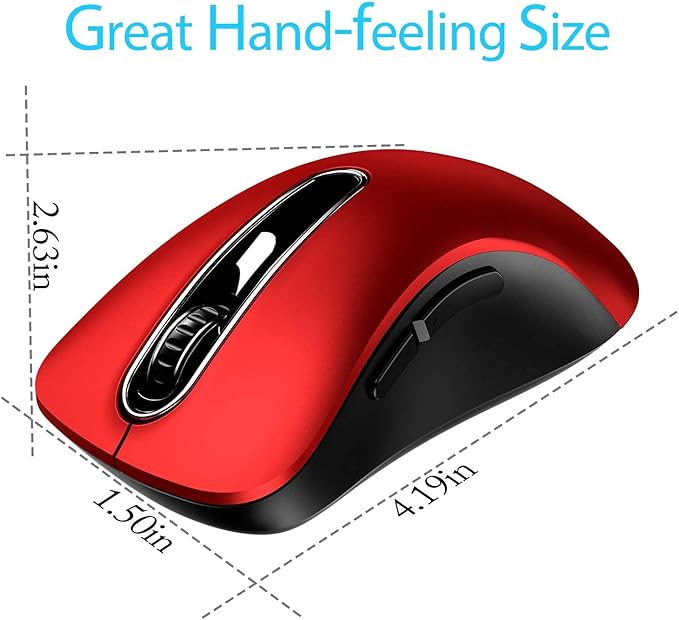 memzuoix 2.4G Wireless Mouse, 1400 DPI Mobile Optical Cordless Mouse with USB Receiver, Portable Computer Mice for Laptop, PC, Desktop, MacBook, 5 Buttons, Red